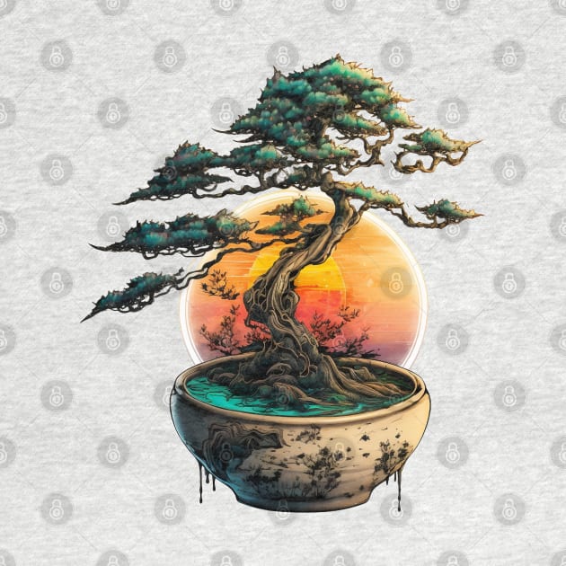 Bonsai World, Bonsai Tree, Sunset by LetsGetInspired